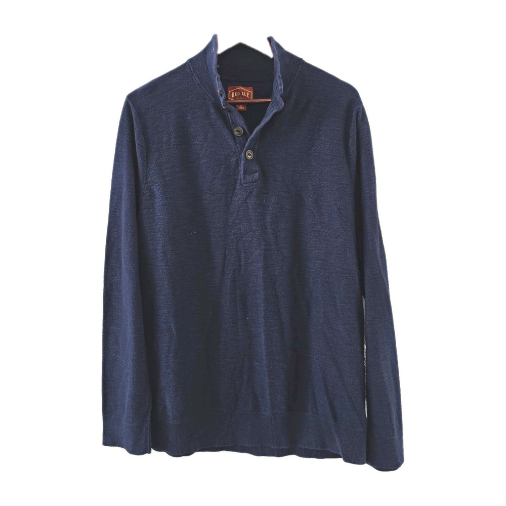 RED ALE by Alesbury Mens XL Blue Stand Collar Button Pullover Henley 100% Cotton